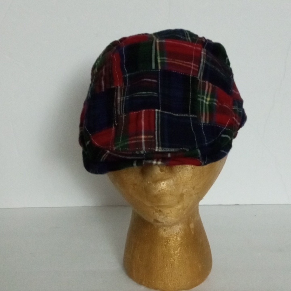 Dockers Patchwork Paperboy Cap Size S/M Blue Red Plaid Preowned